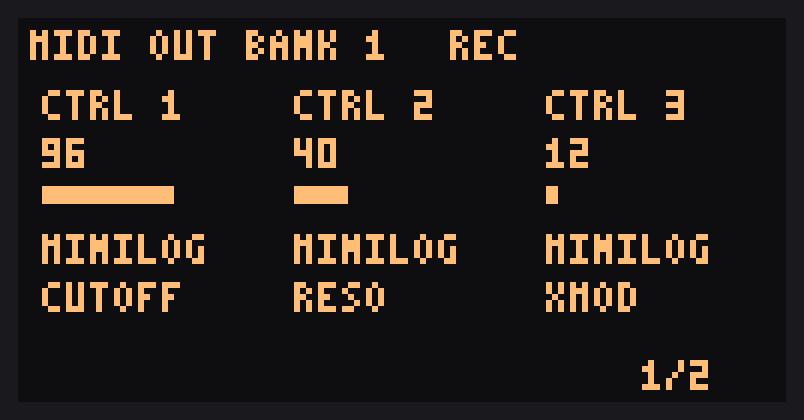 MIDI page with REC shown next to the title